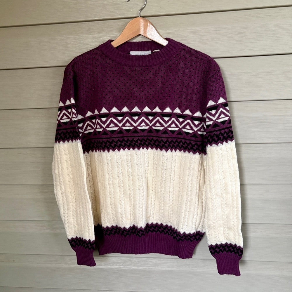ROB WINTER 90s vintage acrylic sweater ski fair isle grandpa Romania sz M EUC